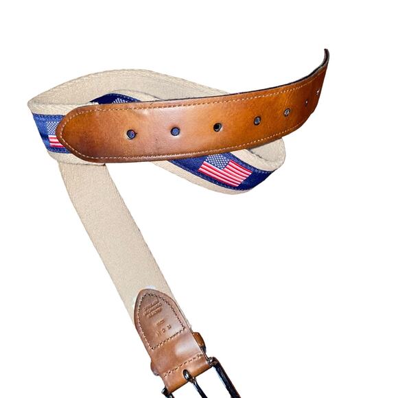 Nautica KCH Woven Ribbon Overlay USA Flag Print Synthetic Leather size 32/80 - Picture 4 of 8